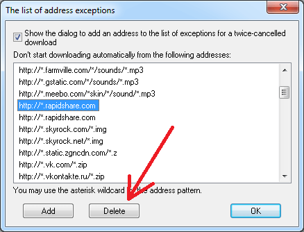 Delete IDM URL exception